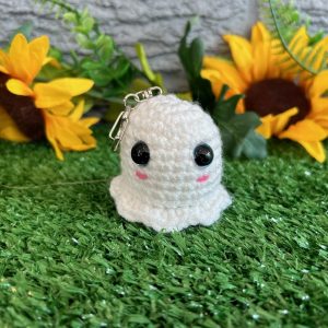 Photo of crocheted ghost keychain