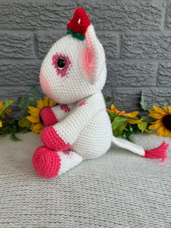 Crocheted Cow in a sweet strawberry print