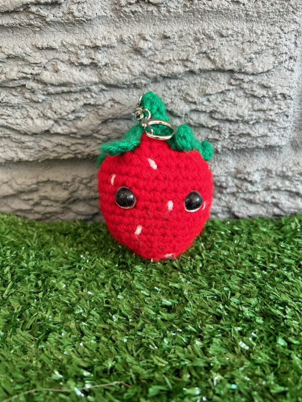 Crocheted strawberry keychain