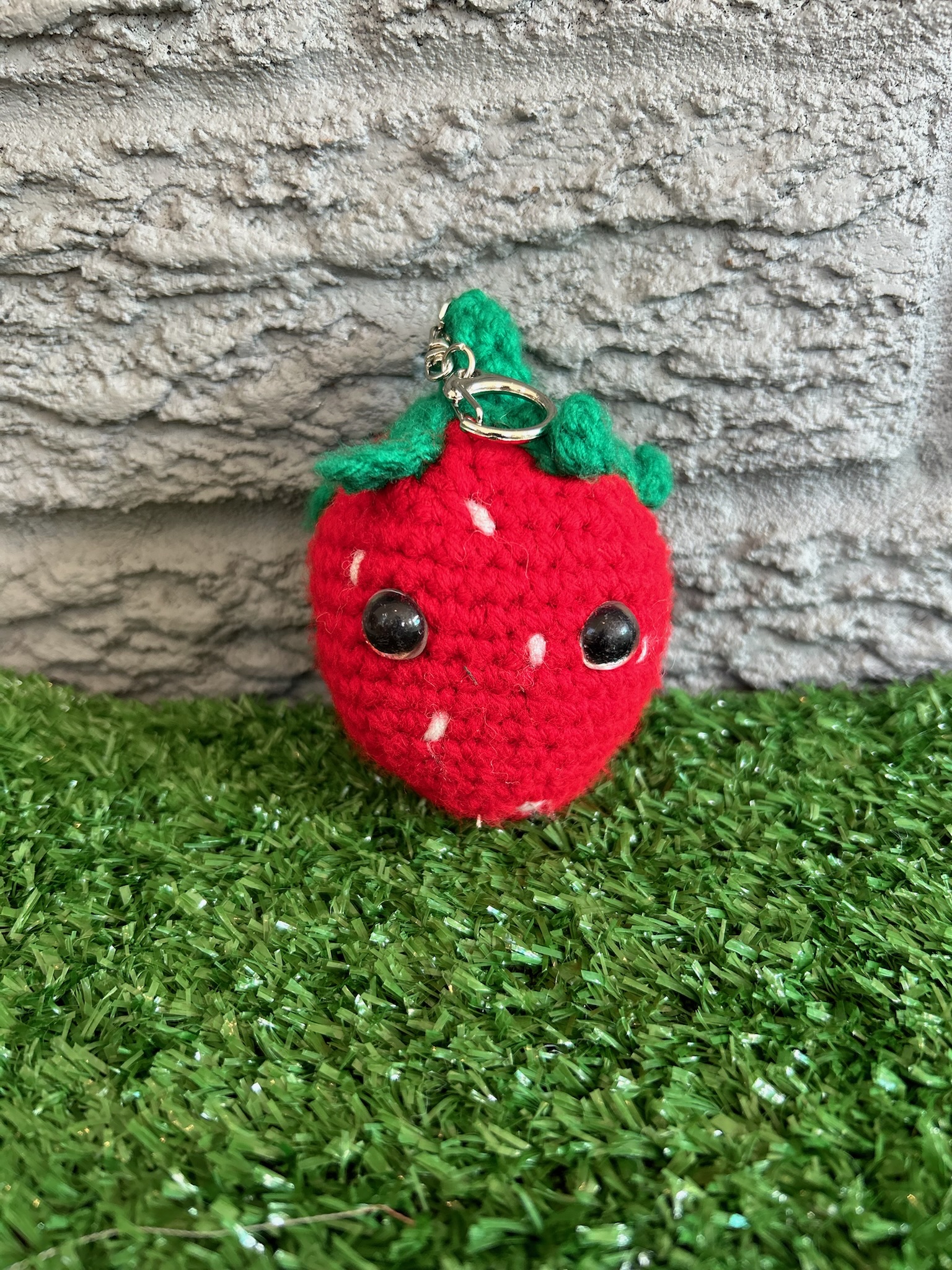 Crocheted strawberry keychain