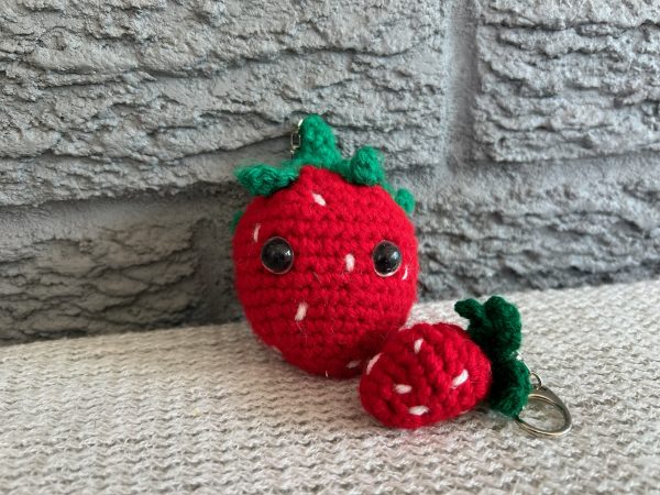 Crocheted strawberry keychain