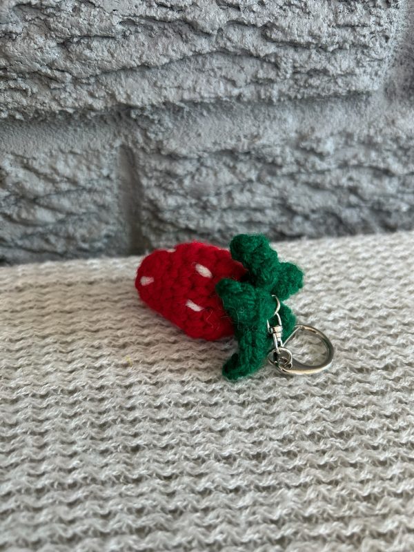 Crocheted strawberry keychain