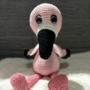 Handmade crocheted flamingo