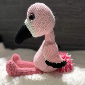 IMG_9266-scaled-1.jpg Side view of handmade crocheted flamingo