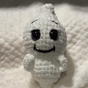 Close-up of handmade crocheted ghost