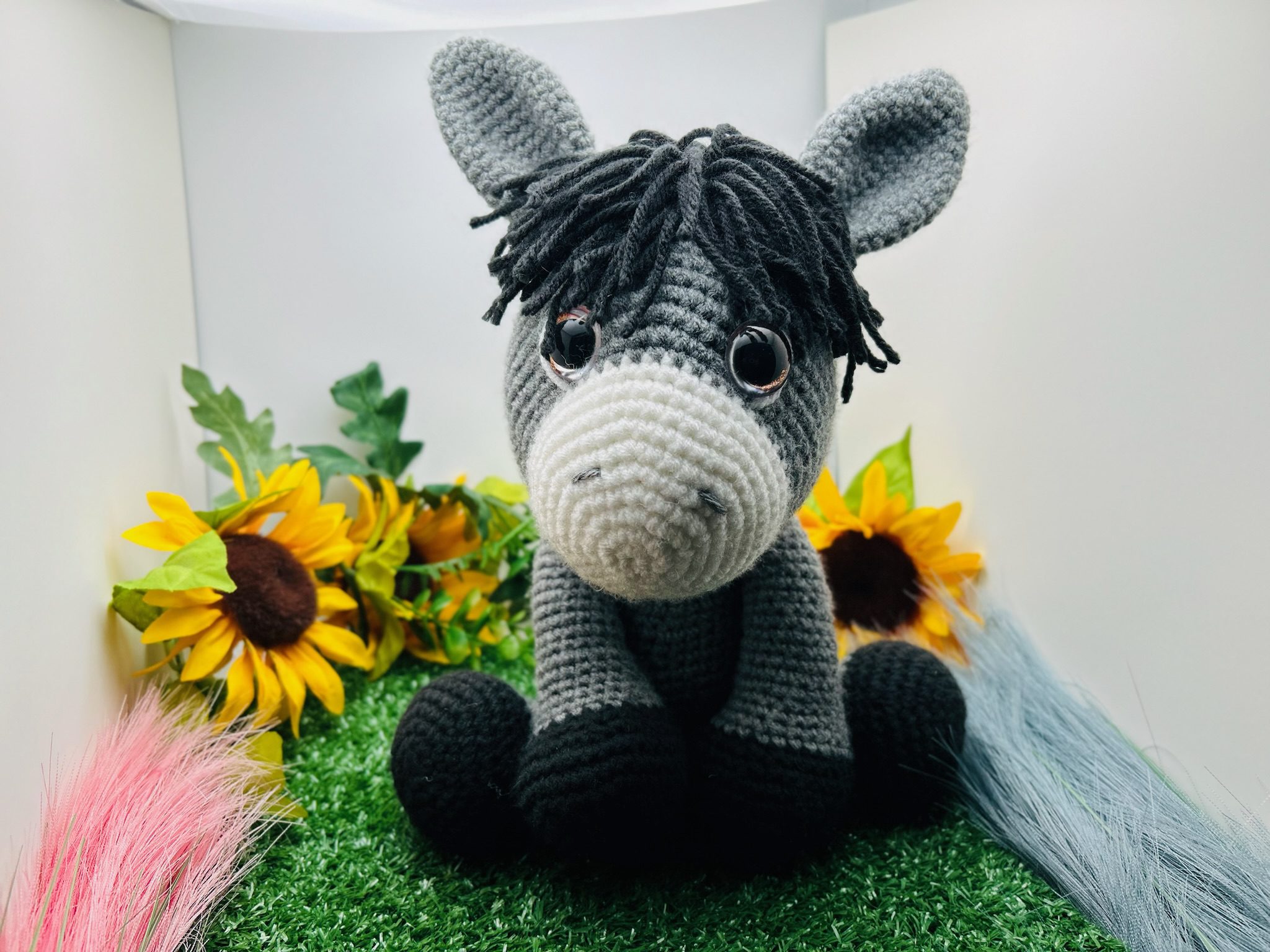 Handmade crocheted stuffed donkey