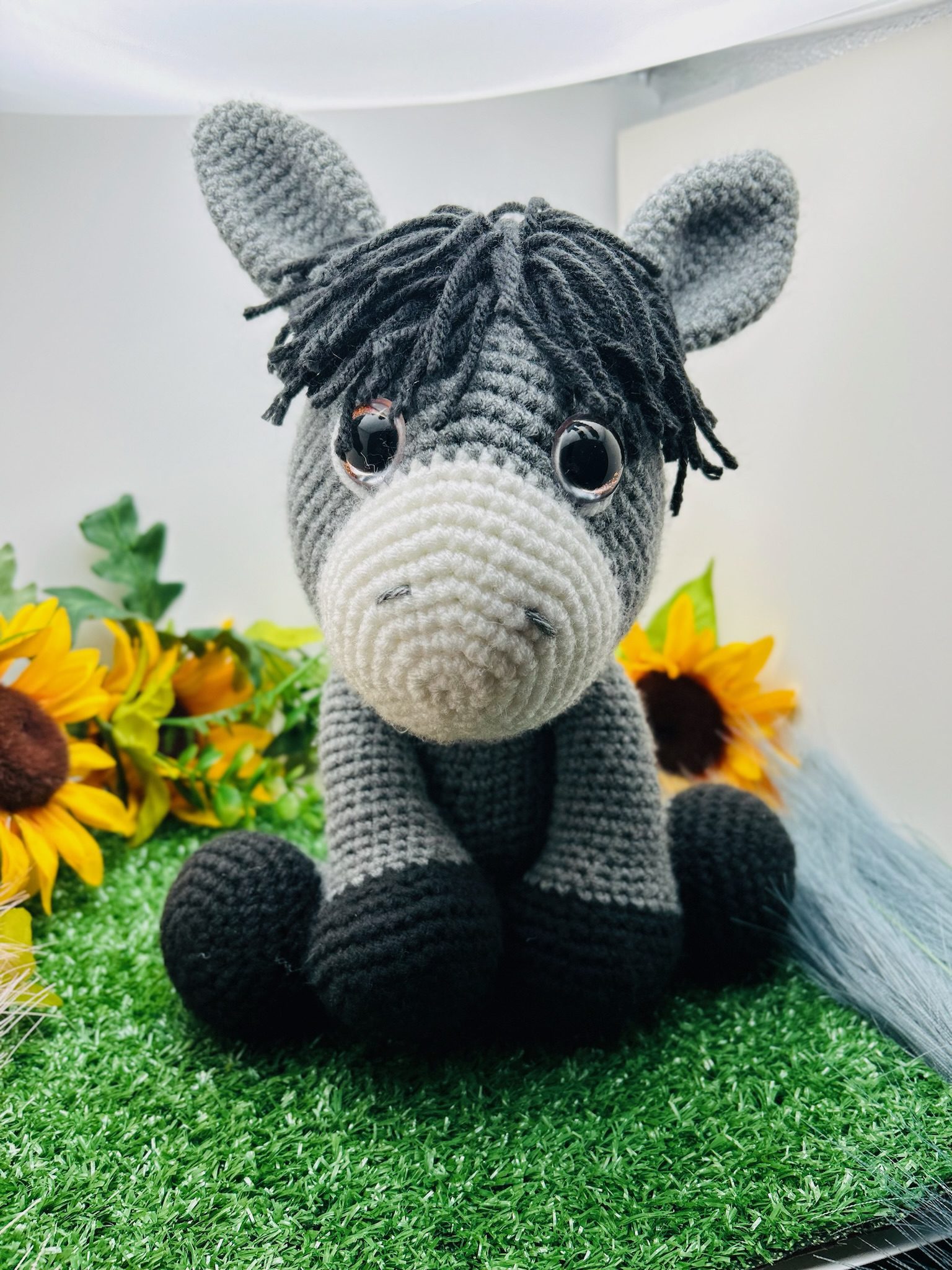 Handmade crocheted stuffed donkey