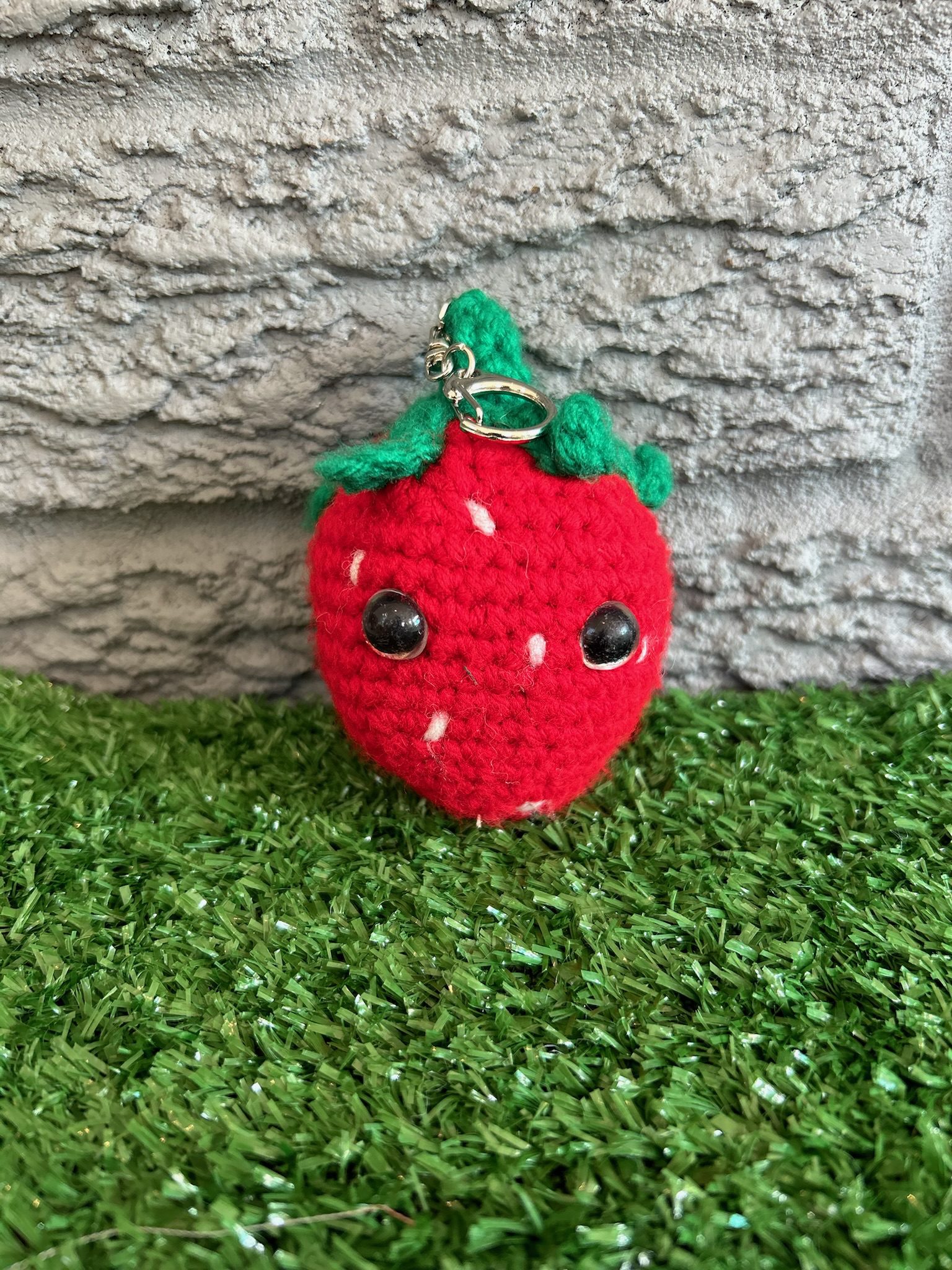 Handmade crochet strawberry keychain