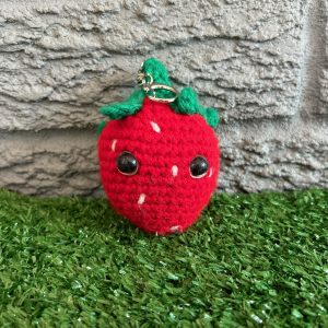 Handmade crochet strawberry keychain