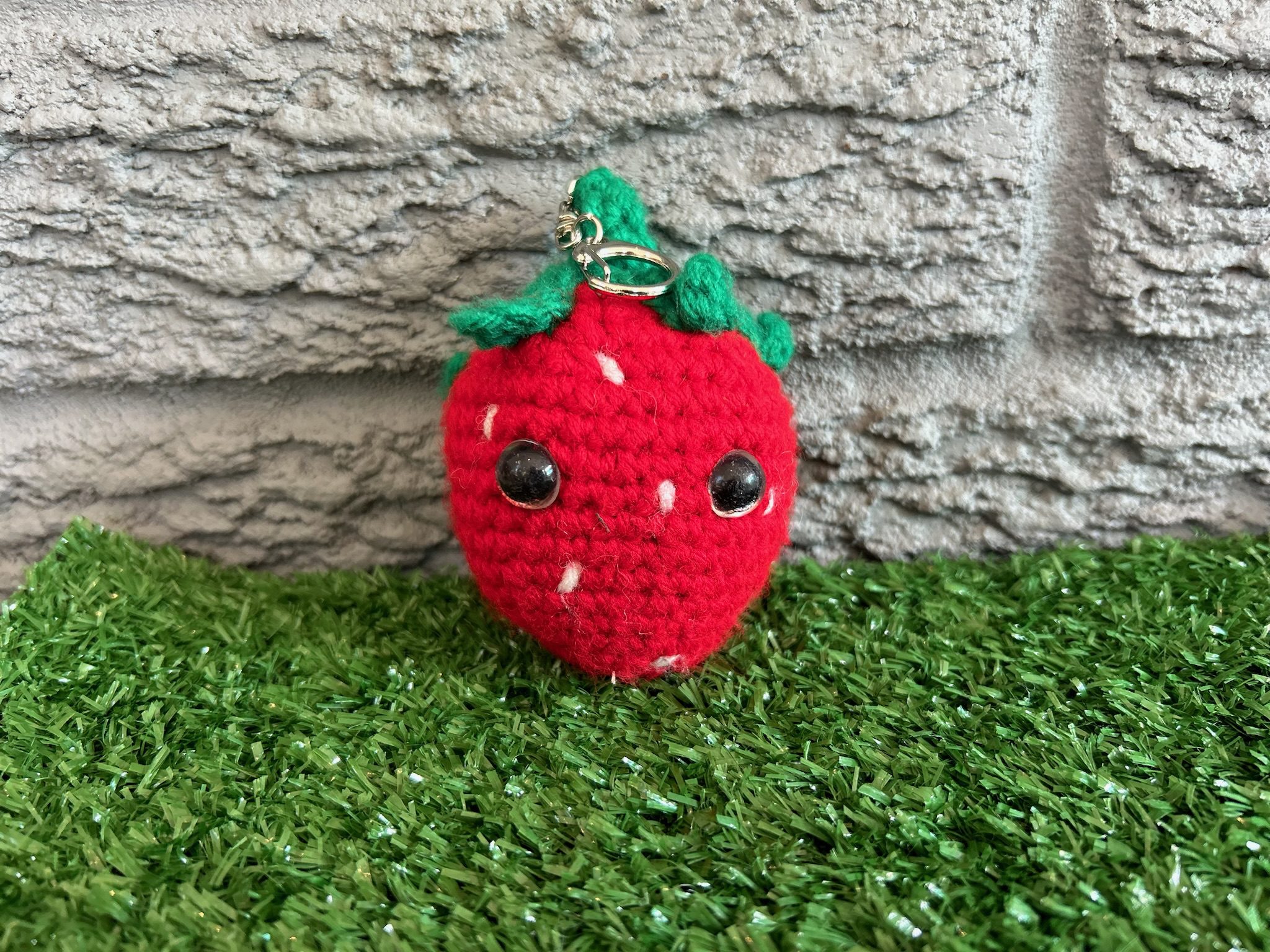 Handmade crochet strawberry keychain