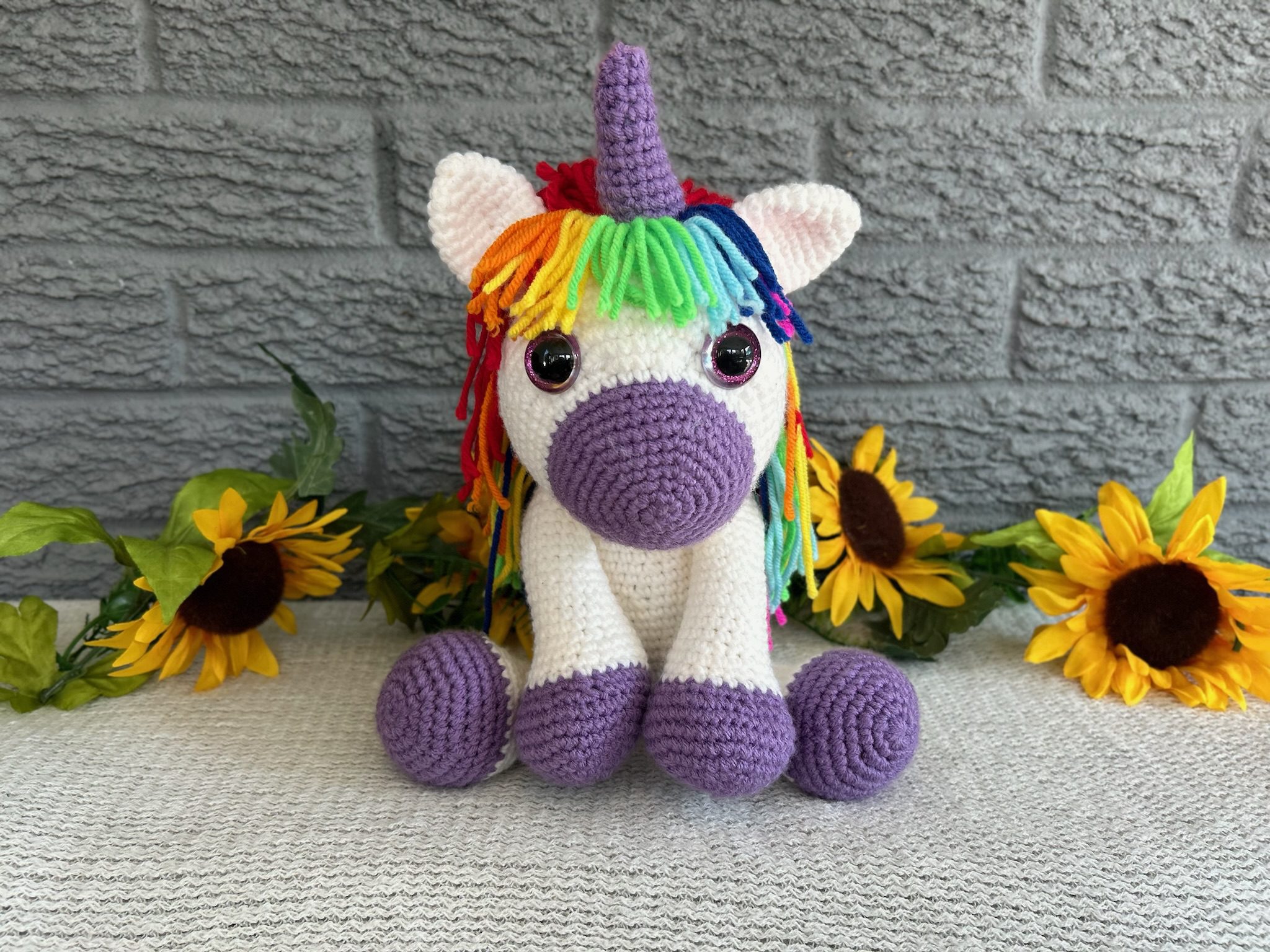 Handmade crocheted stuffed unicorn