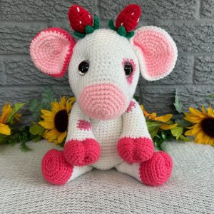 Handmade crocheted strawberry cow