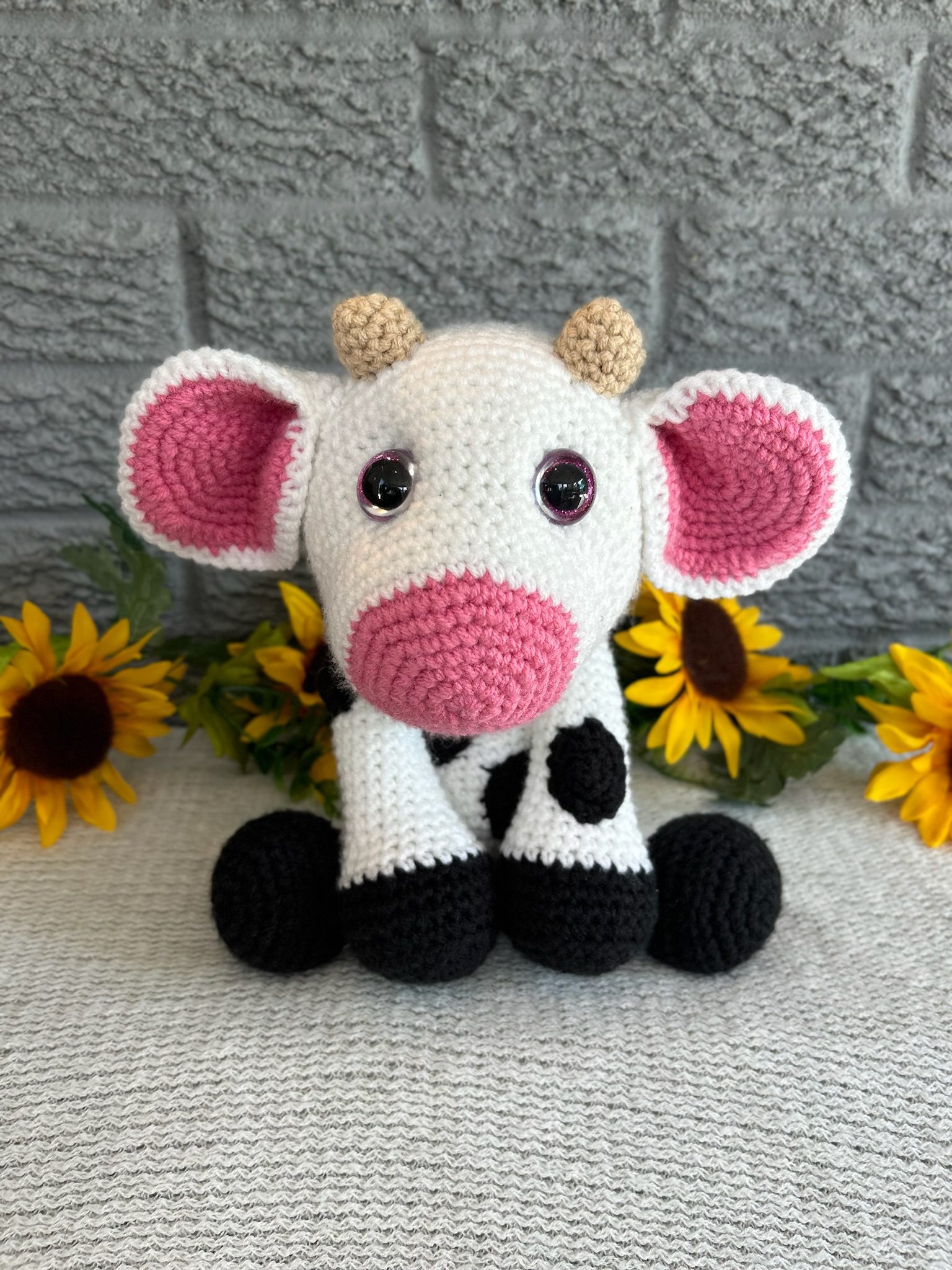 Handmade crocheted stuffed cow