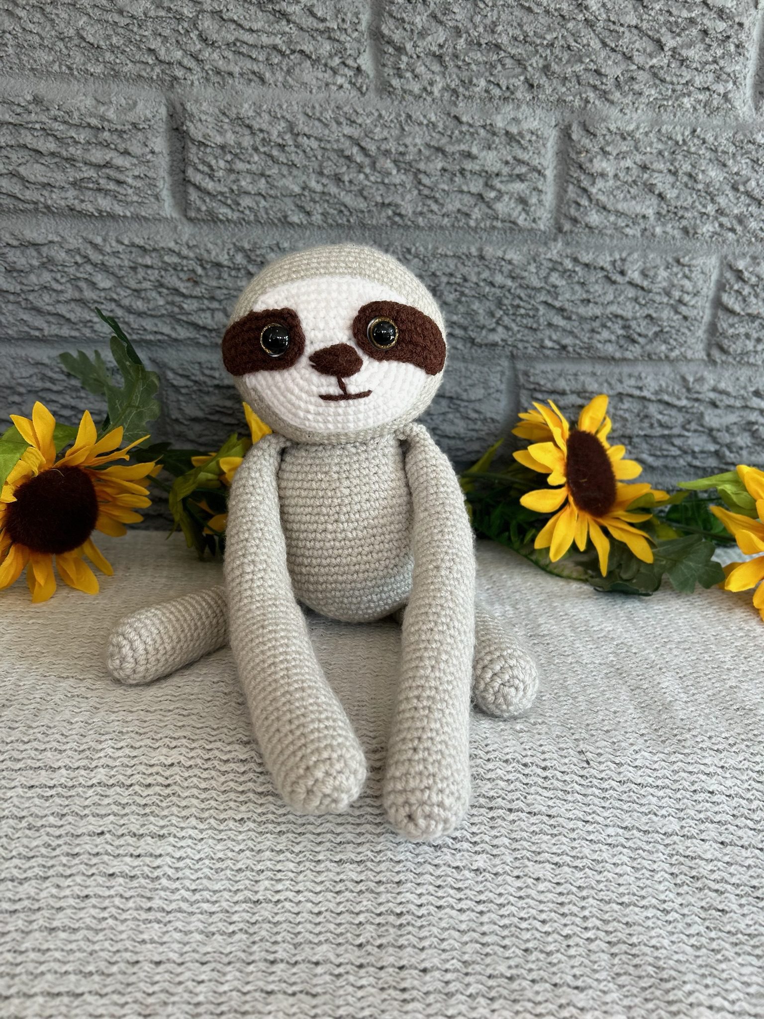 Second view of handmade crocheted sloth