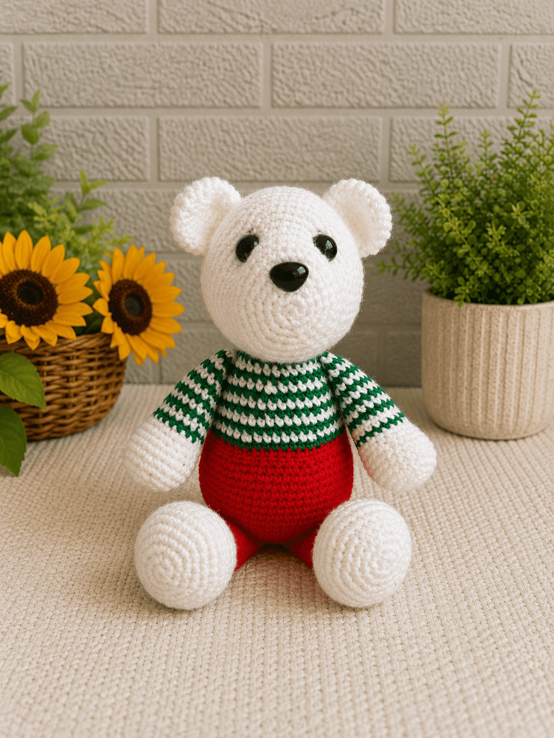 Handmade crochet holiday polar bear plush
