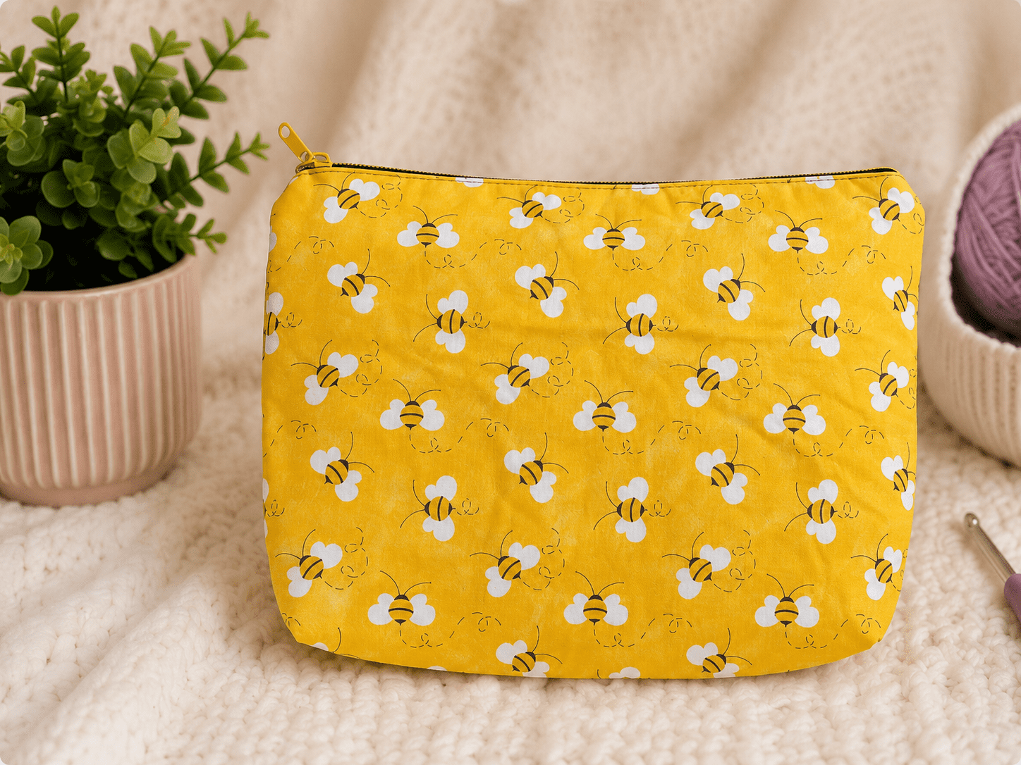 Handmade bee print zipper pouch