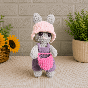 Handmade crochet bunny with Easter basket by Knotty by JJ
