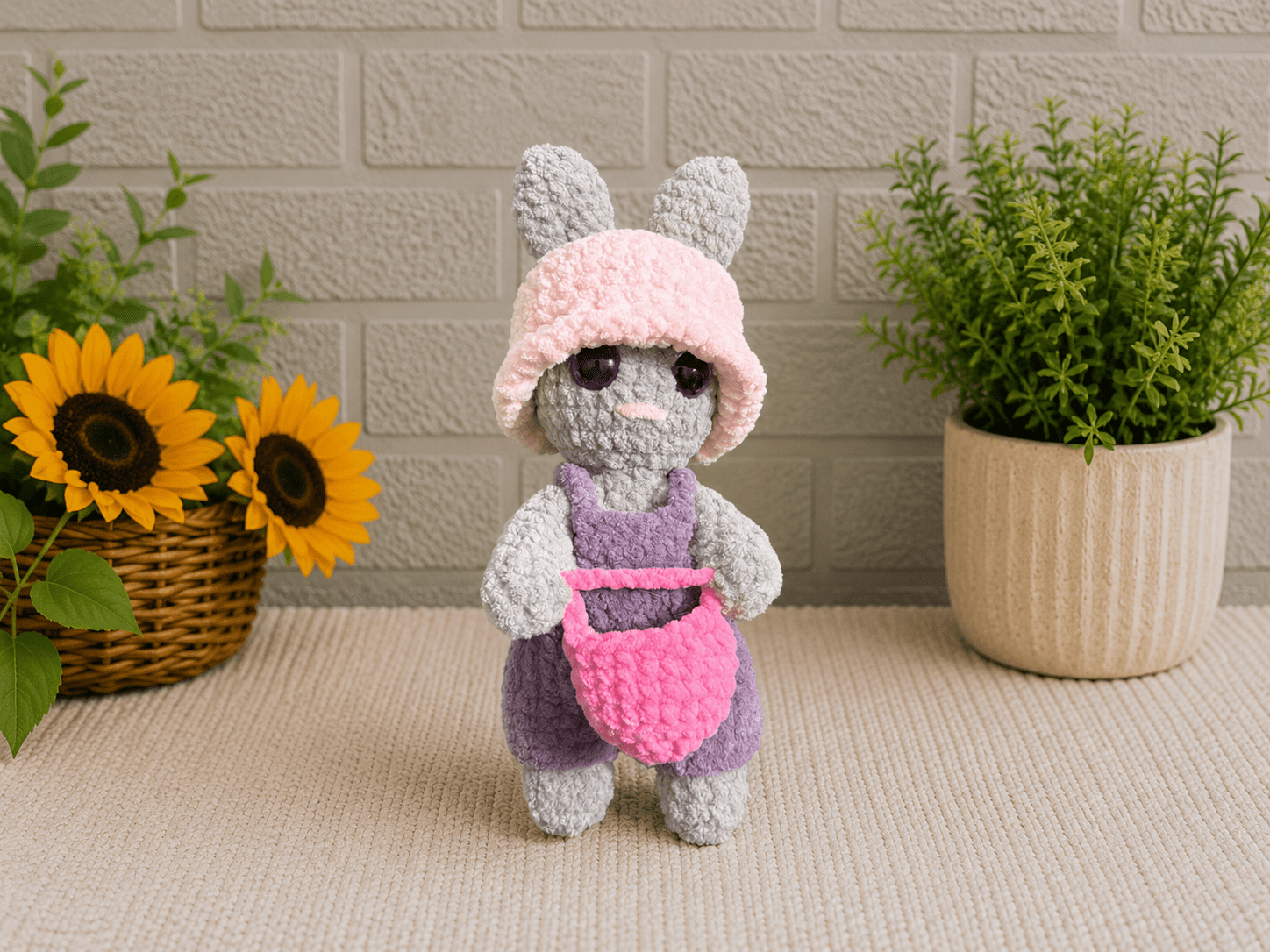 Handmade crochet bunny with Easter basket by Knotty by JJ