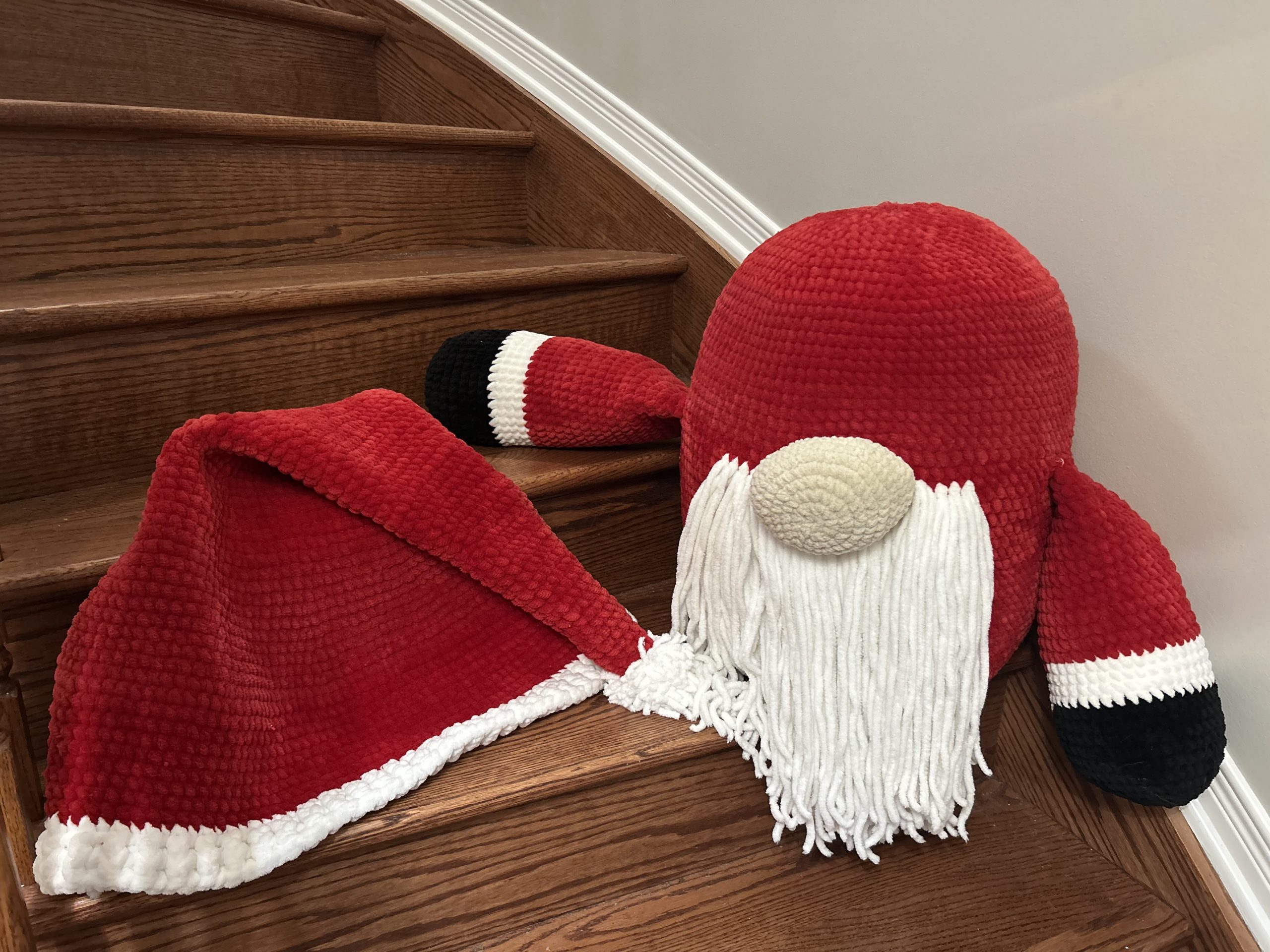 Giant handmade crocheted santa gnome without hat